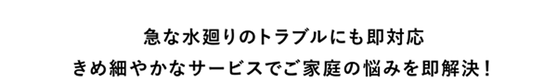 急な水廻りのトラブルにも即対応きめ細やかなサービスでご家庭の悩みを即解決！